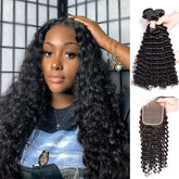 Bundles with Closure Deep Wave Brazilian Virgin Human Hair Weave Bundles 3+1 | SULMY.